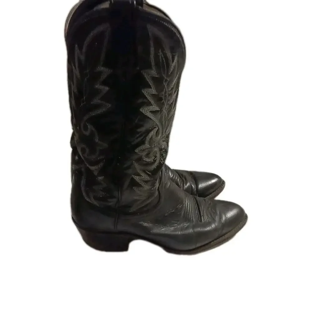 Vintage Dan Post Cowboy Boots Mens 8.5 EW Black Leather Western Cowboy 110J USA